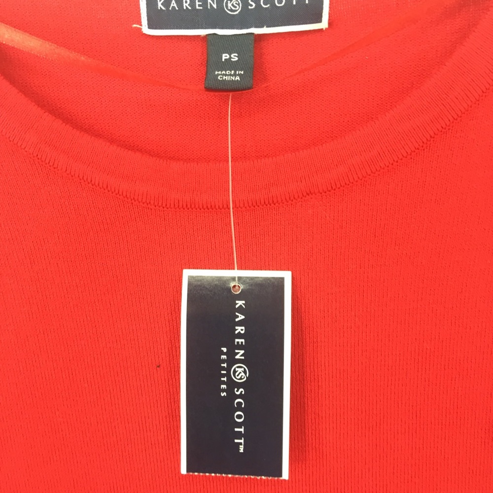 Karen Scott Sweater Red/ Black Fine Gauge Knit - Picture 3 of 7